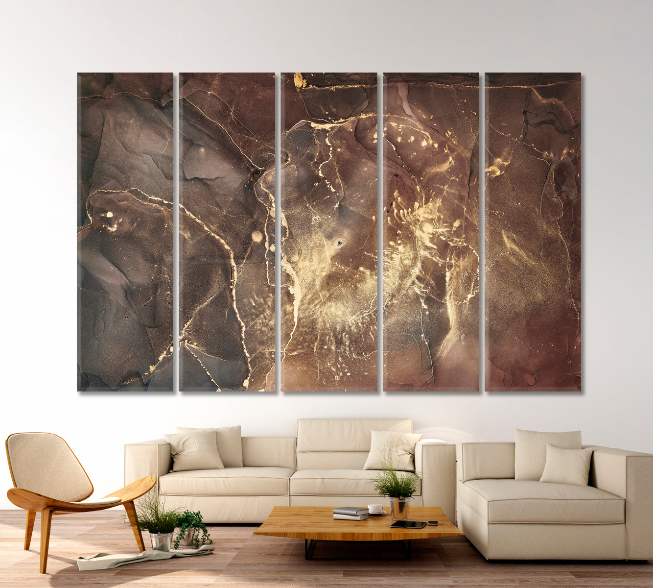 Modern Fluid Alcohol Ink Pattern Fluid Art, Oriental Marbling Canvas Print Artesty 5 panels 36" x 24" 