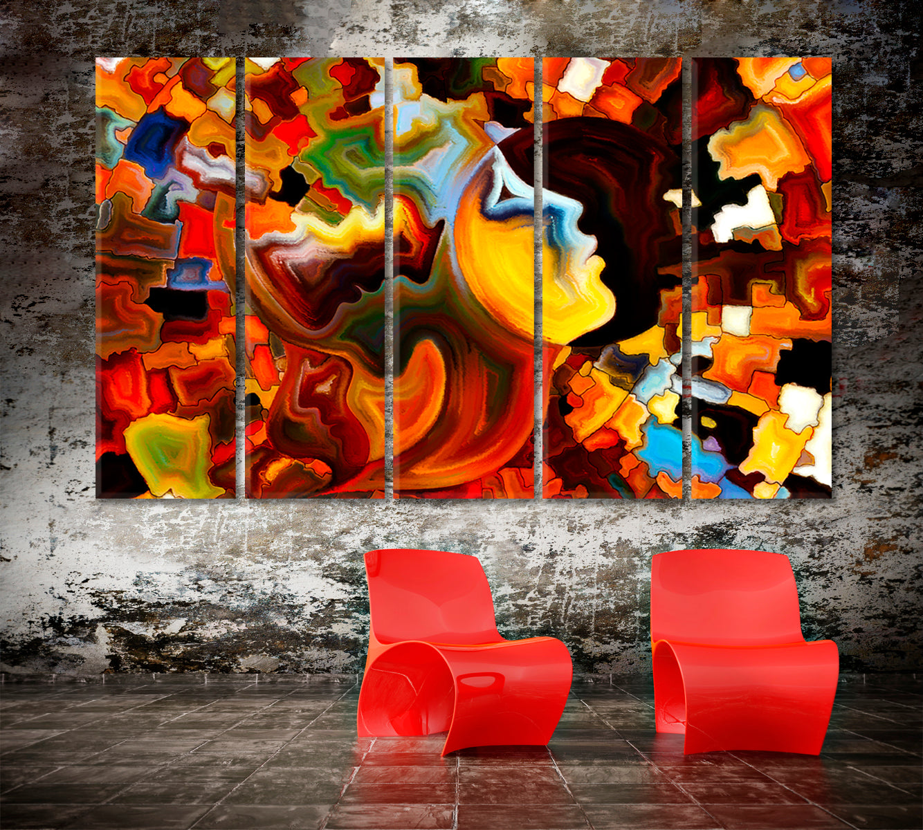 Colors And People Contemporary Art Artesty 5 panels 36" x 24" 