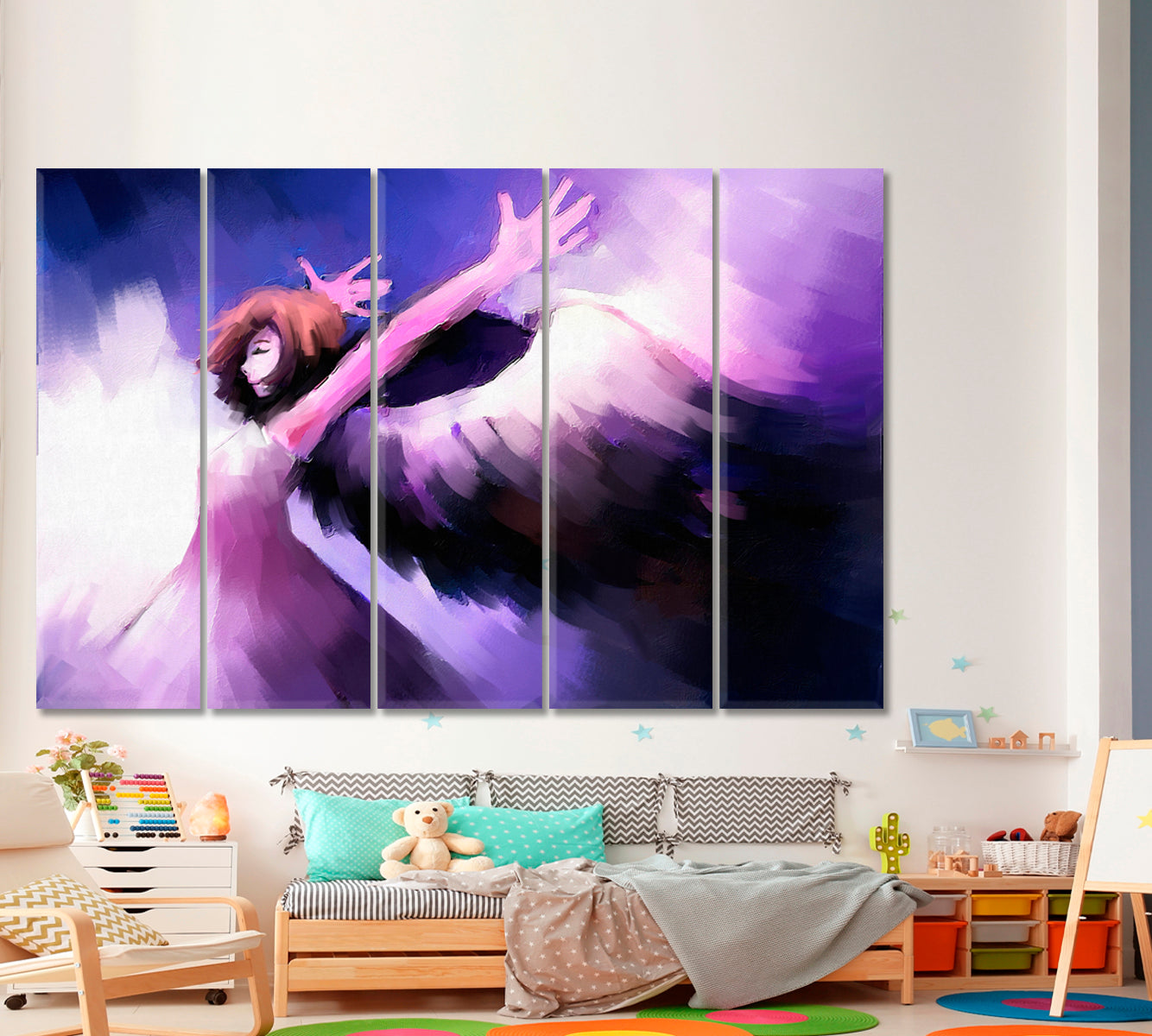 I'm Flying Angel Girl With Wings Fine Art Canvas Print TV, Cartoons Wall Art Canvas Artesty 5 panels 36" x 24" 