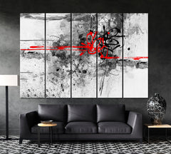 RED & BLACK ON WHITE Abstract Expressionist Drip Painting Jackson Pollock Style Canvas Print Abstract Art Print Artesty 5 panels 36" x 24" 