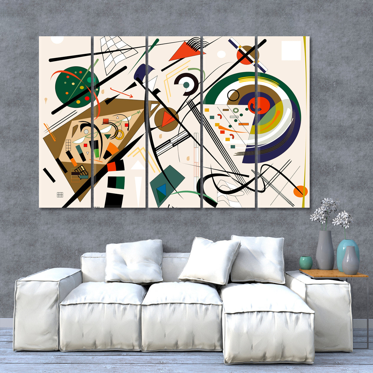 KANDINSKY STYLE Abstract Fancy Geometric Forms Curved Shapes Abstract Art Print Artesty 5 panels 36" x 24" 