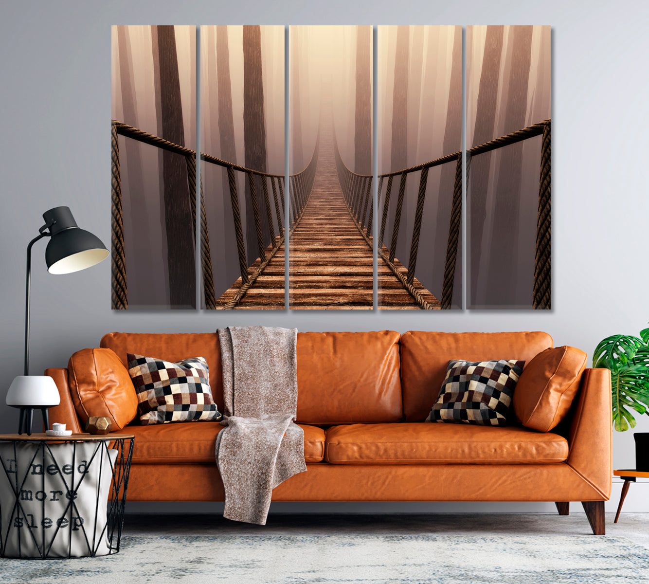 DREAM | Bridge Suspension Misty Forrest Canvas Print Photo Art Artesty 5 panels 36" x 24" 