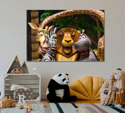 MADAGASCAR Kids Room Nursery Concept Cute Animals Cartoon Canvas Print TV, Cartoons Wall Art Canvas Artesty   