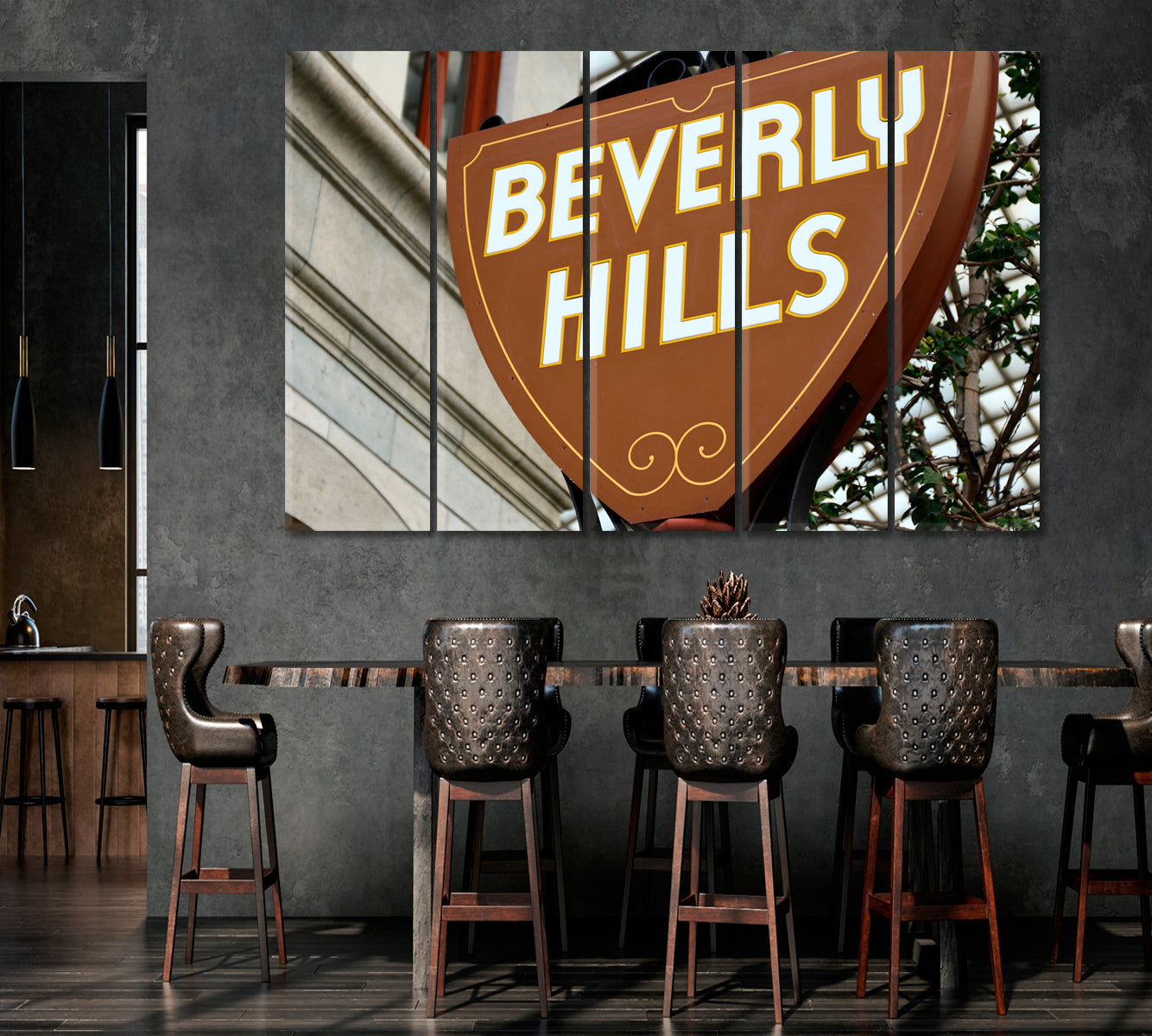 Famous Beverly Hills Close-up View Sign Photo Canvas Print Cities Wall Art Artesty 5 panels 36" x 24" 