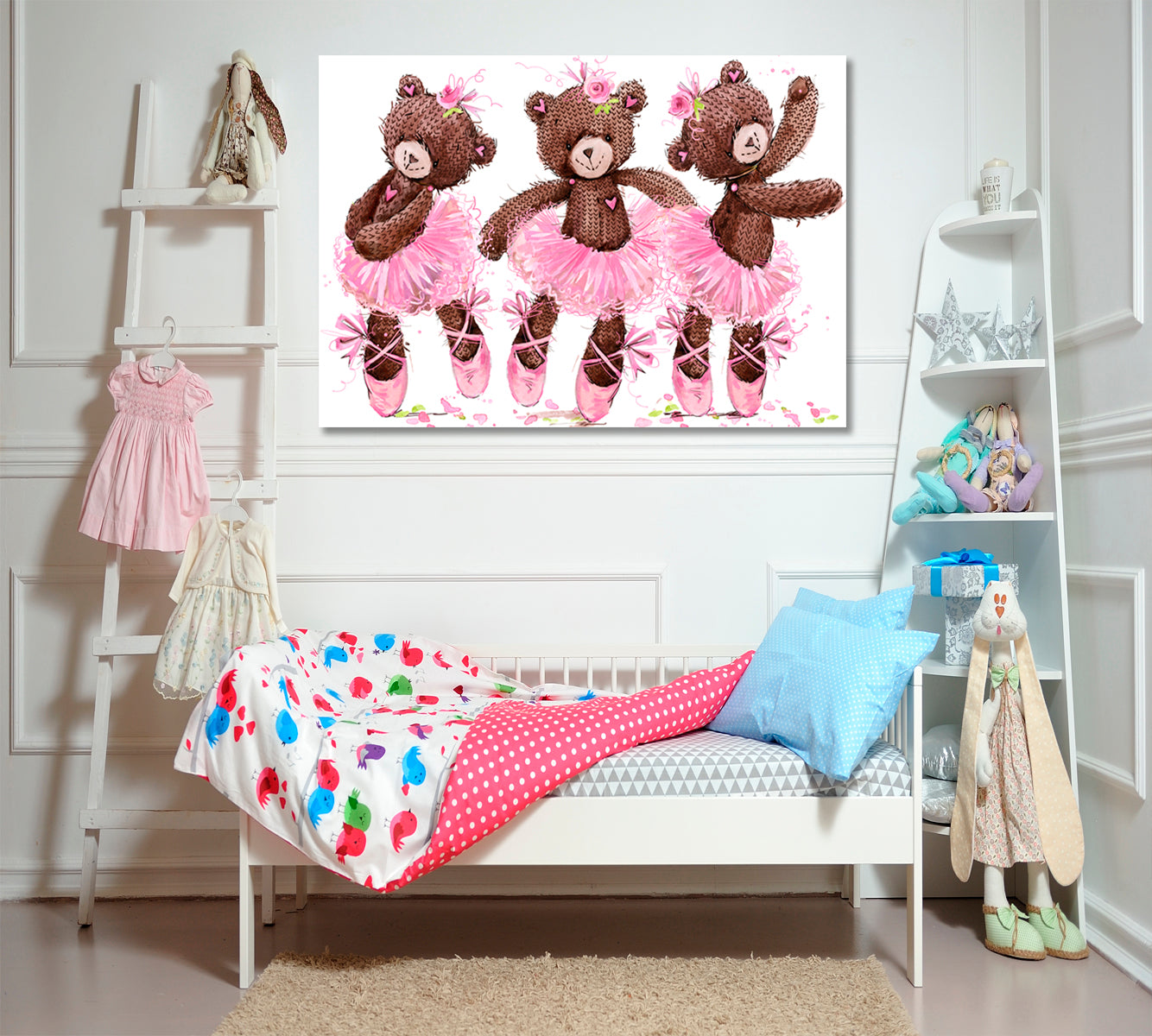 Kids Room Nursery Concept Cute Teddy Bear Sweet Cartoon Ballerina Canvas Print Kids Room Canvas Art Print Artesty   