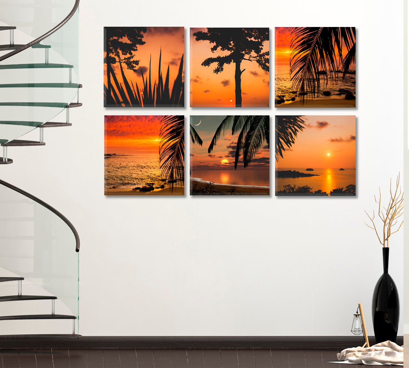 Amazing Romantic Colorful Red Sunset Exotic Tropical Islands Canvas Print Nature Wall Canvas Print Artesty   