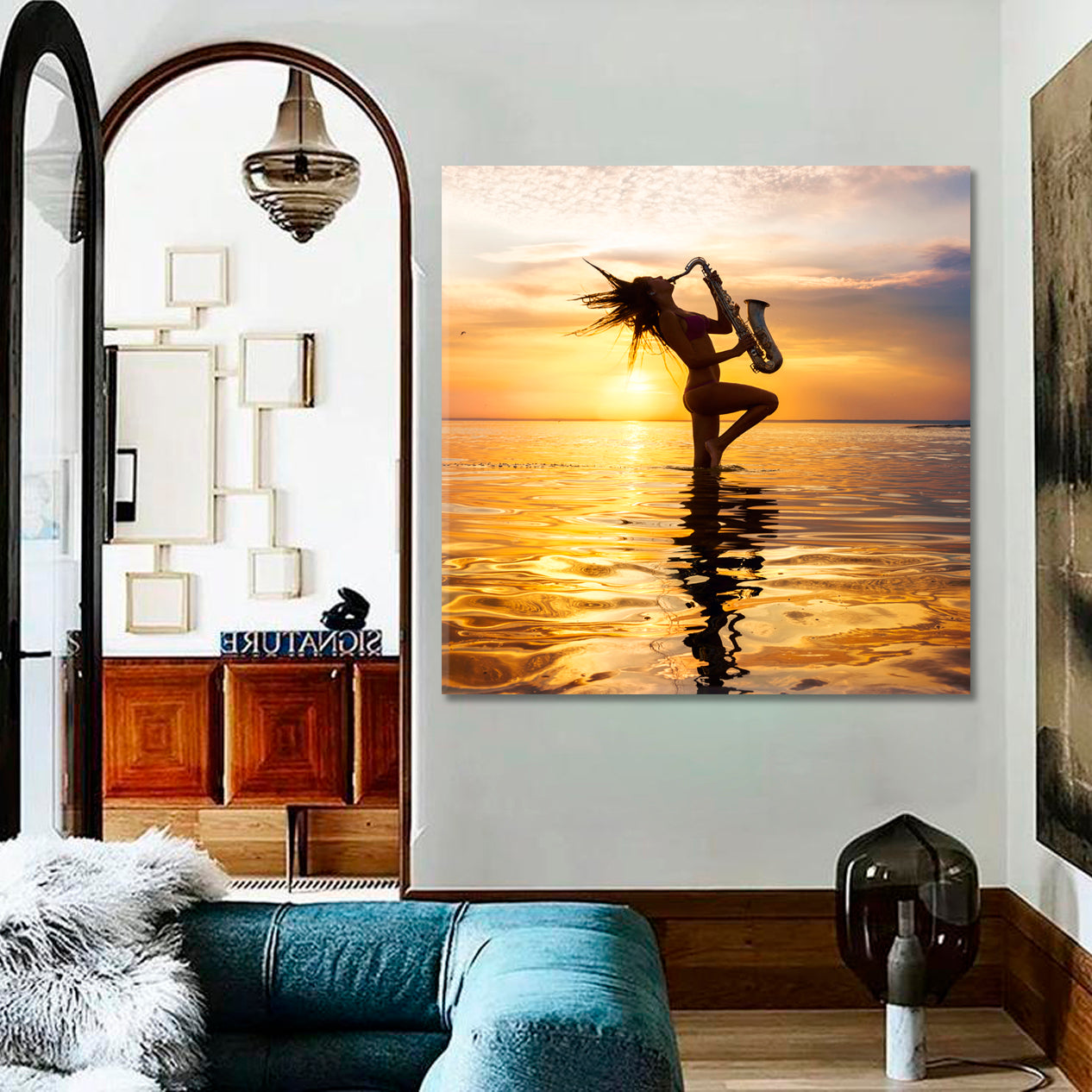 HOT JAZZ Picturesque Golden Horizon Landscape Sax Music Music Wall Panels Artesty   