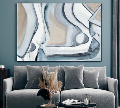 Beige White Blue Soft Tones Figurative Geometric Modern Abstract Art Contemporary Art Artesty   