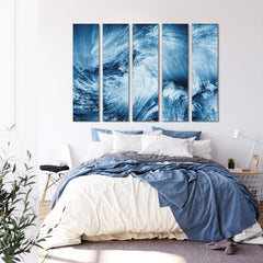 Blue Color Swirls Fluid Art, Oriental Marbling Canvas Print Artesty 5 panels 36" x 24" 