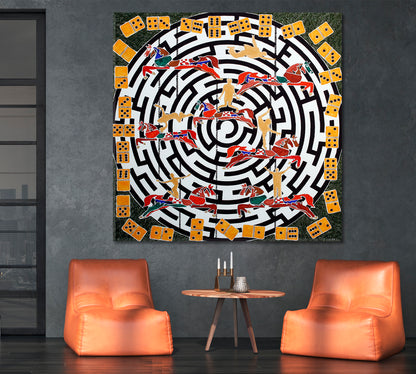 LABYRINTH Modern Abstract Art Dominoes Parts Horses People Maze Abstract Art Print Artesty   