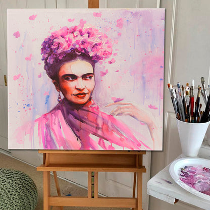 FRIDA KAHLO FAMOUS MEXICAN ARTIST Nature Spring Flowers Fantasy Portrait - Square Panel Celebs Canvas Print Artesty 1 Panel 12"x12" 