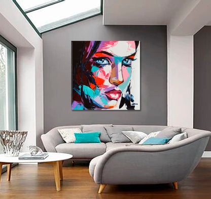 COLORFUL MOOD Pretty Girl Portret Modern Art - Square Panel People Portrait Wall Hangings Artesty   