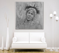 BASQUIAT PORTRAIT Jean Michel Basquiat Black And White - S Celebs Canvas Print Artesty   