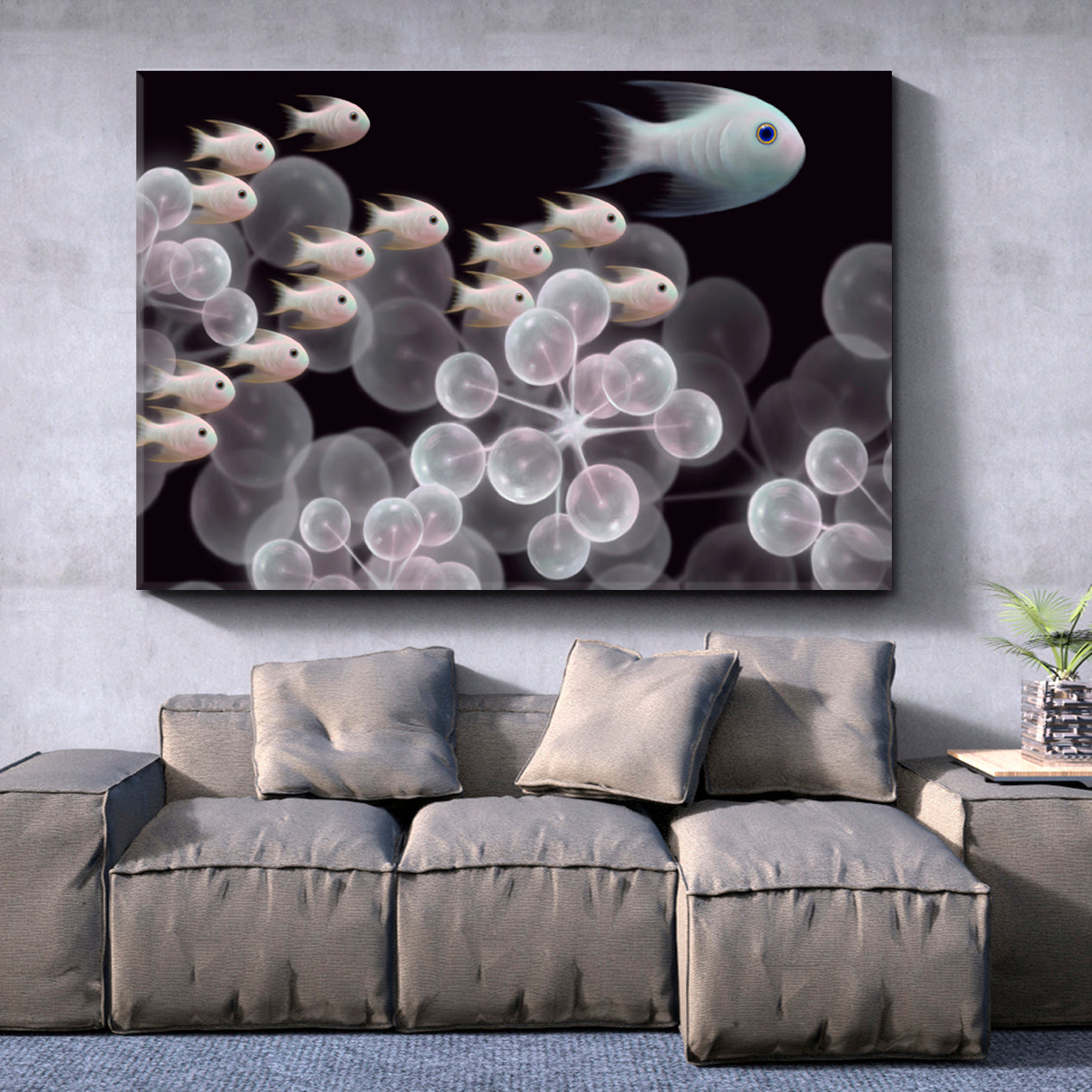 INNER UNIVERSE Live Organism Molecules And Schooling Fish Abstract Fantasy Nautical, Sea Life Pattern Art Artesty   