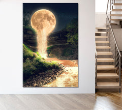 Surreal Dreamlike Landscape of Moonlight Flowing Like Water in a River - Vertical Surreal Fantasy Large Art Print Décor Artesty   