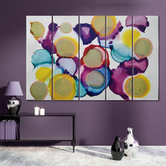 Yellow Purple Blue Alcohol Ink Stains Aqua Painting Abstract Art Print Artesty 5 panels 36" x 24" 