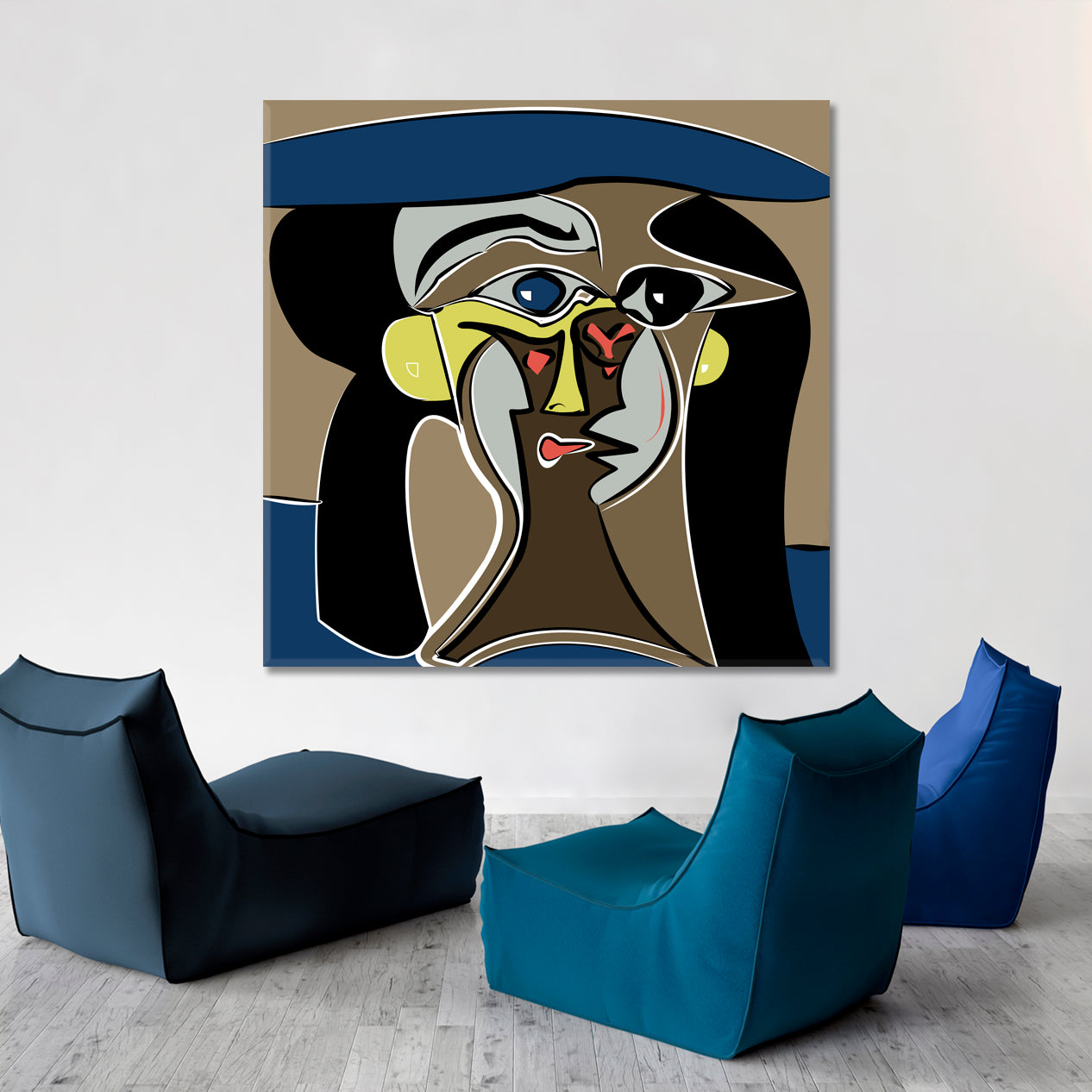 PICASSO MOTIVES Cubism Art Style Modern Abstraction Contemporary Art Artesty 1 Panel 46"x46" 