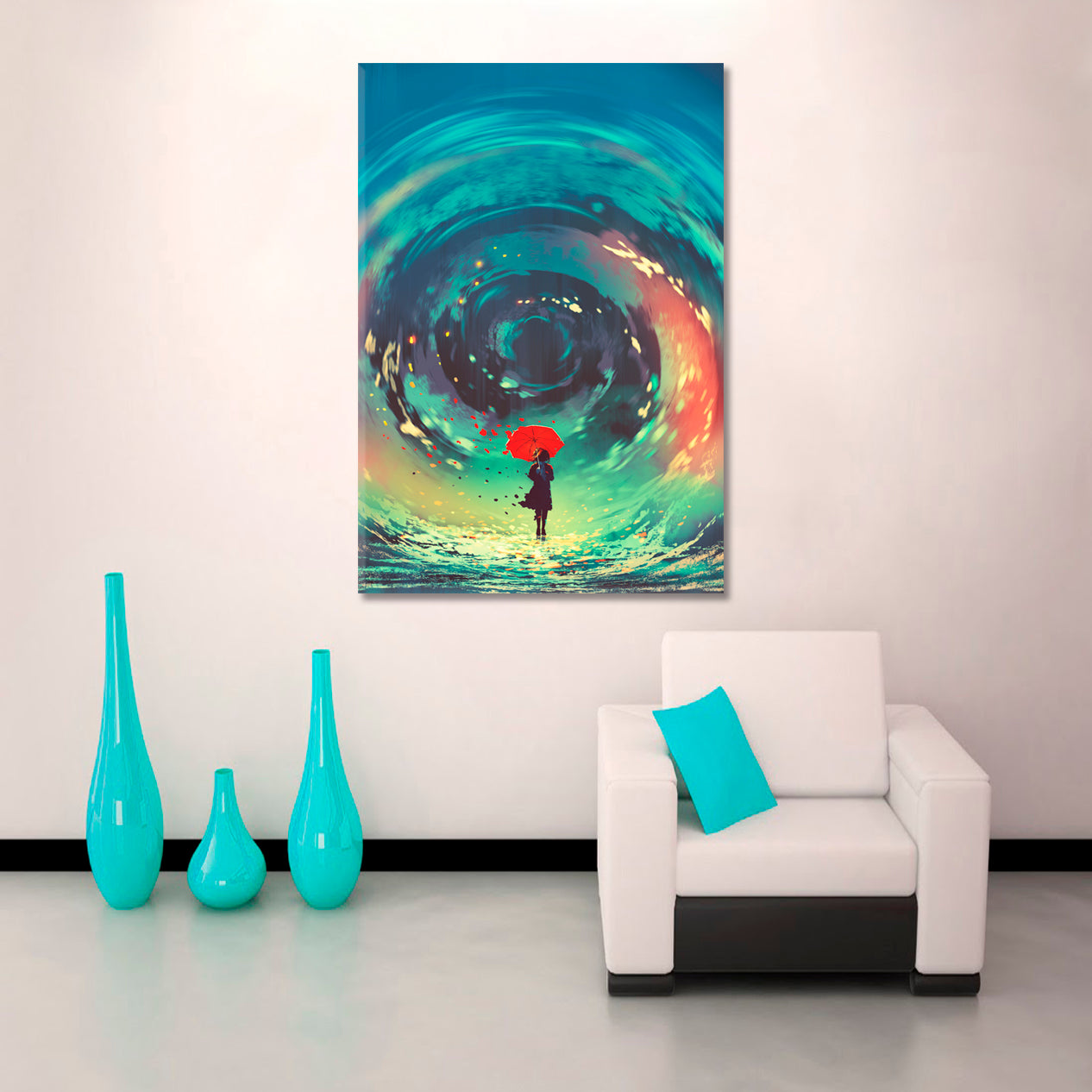 IMAGINATION Surreal Whirlpool Girl Red Umbrella Swirling Sky Fantasy Surreal Fantasy Large Art Print Décor Artesty   