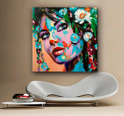 LADY OF THE FLOWERS Beautiful Fantasy Woman Stunning Contemporary Art - Square Panel Fine Art Artesty   