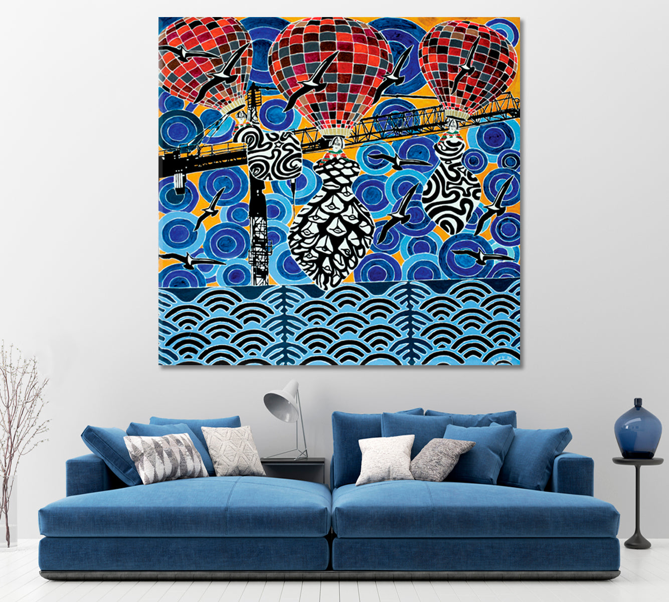 Colorful Hot Air Balloons Blue Sky Trippy Modern Art Abstract Art Print Artesty   