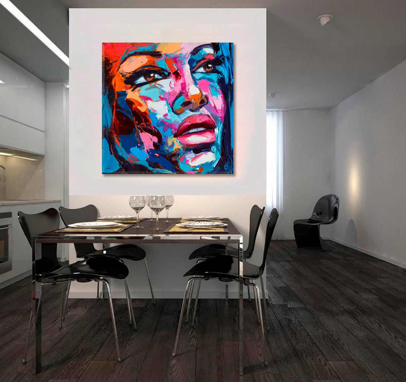 COLORFUL EMOTIONS Pretty Girl Portret Modern Art - Square Panel Contemporary Art Artesty   