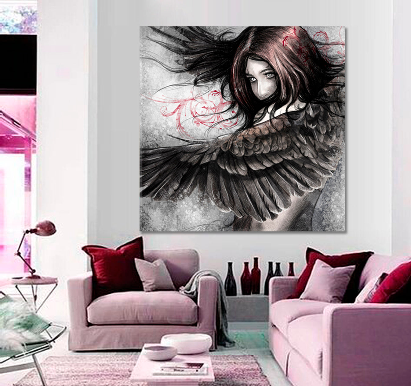 CHASING A DREAM  Beautiful Girl with Eagle Wings Fantasy Concept  - Square Panel Abstract Art Print Artesty   