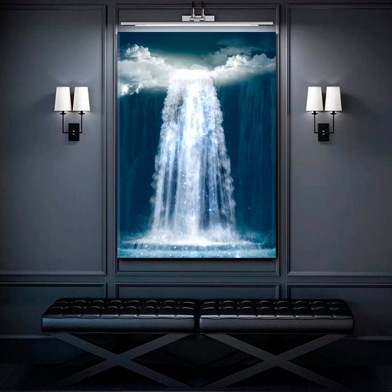 UNREAL Fantasy Waterfall Falls From Heaven Mesmerizing Magical Scenic | Vertical Surreal Fantasy Large Art Print Décor Artesty   