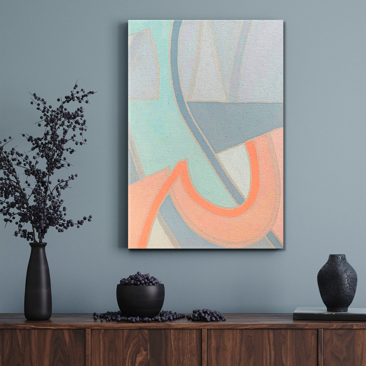 SOFT TENDER PASTEL Coral Blue Mint Geometric Lines Forms Abstract Art Print Artesty   