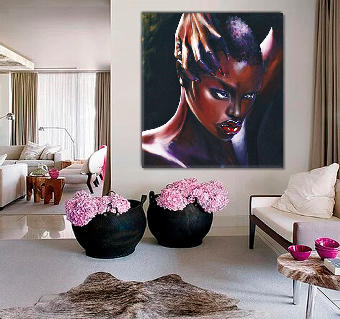 HOT CHOCOLATE Amazing Beautiful African Women Afrocentric Art Canvas Print | Square Panel African Style Canvas Print Artesty   