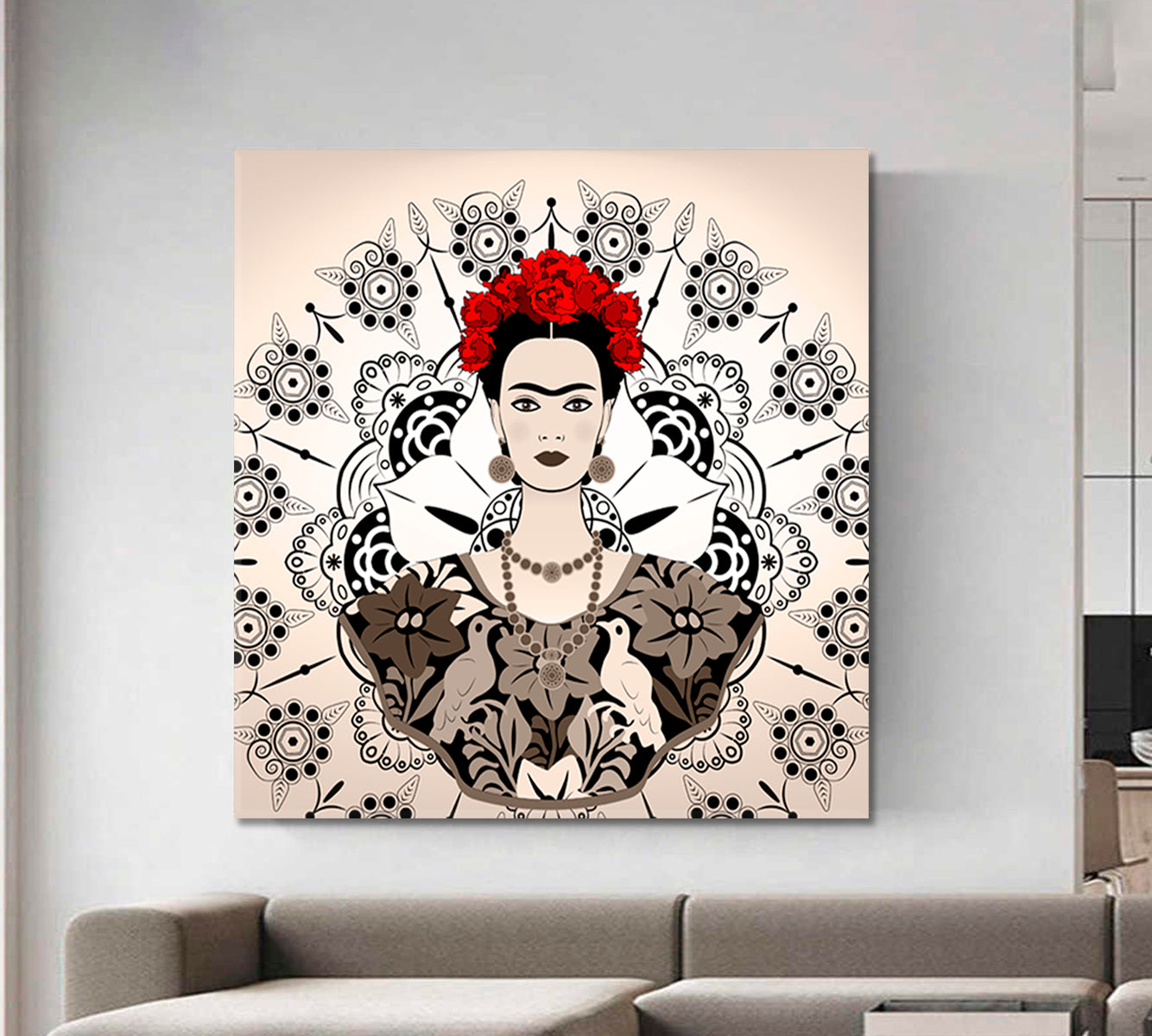 MANDALA Frida Kahlo Young Beautiful Mexican Woman Traditional Hairstyle - Square People Portrait Wall Hangings Artesty   