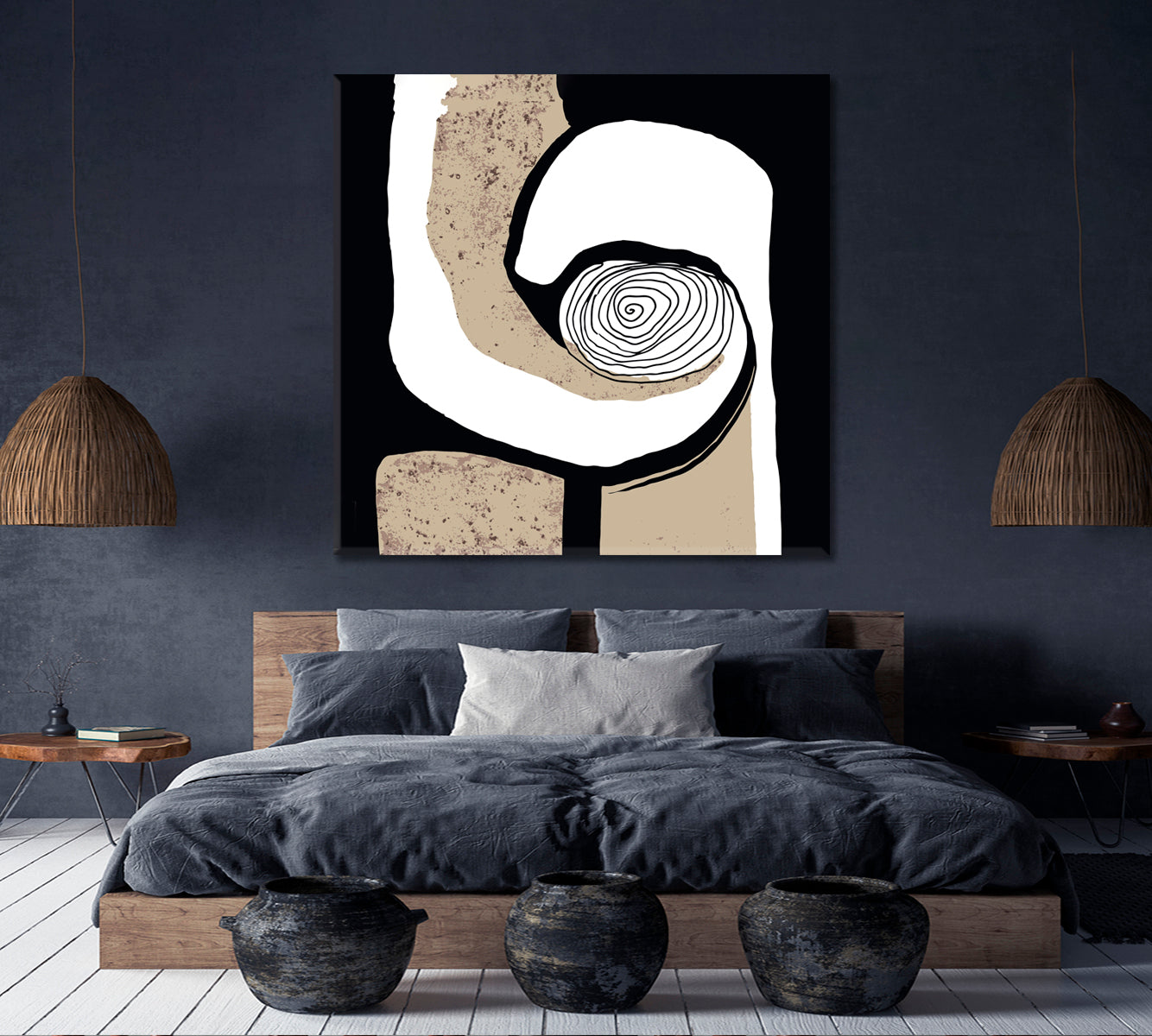 SPIRAL Beige White Black Tones Abstract Modern Minimalism Abstract Art Print Artesty   