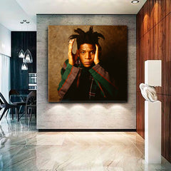 Jean Michel Basquiat Portrait  - Square Panel Celebs Canvas Print Artesty   