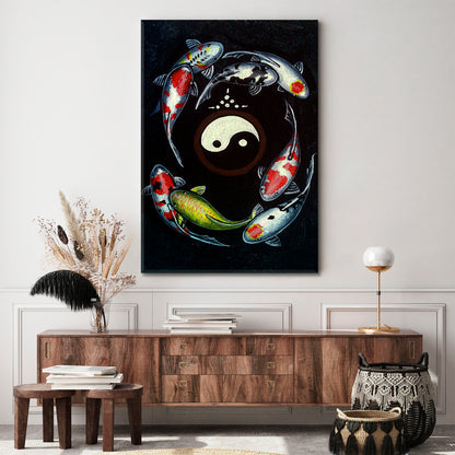 Koi Fish Yin Yang Art Painting Asian Style Canvas Print Wall Art Artesty   