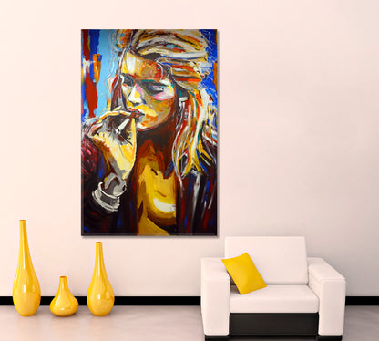 INNER-CITY QUEEN | Smoking Girl Modern Poster Grunge Canvas Print - Vertical Fine Art Artesty   