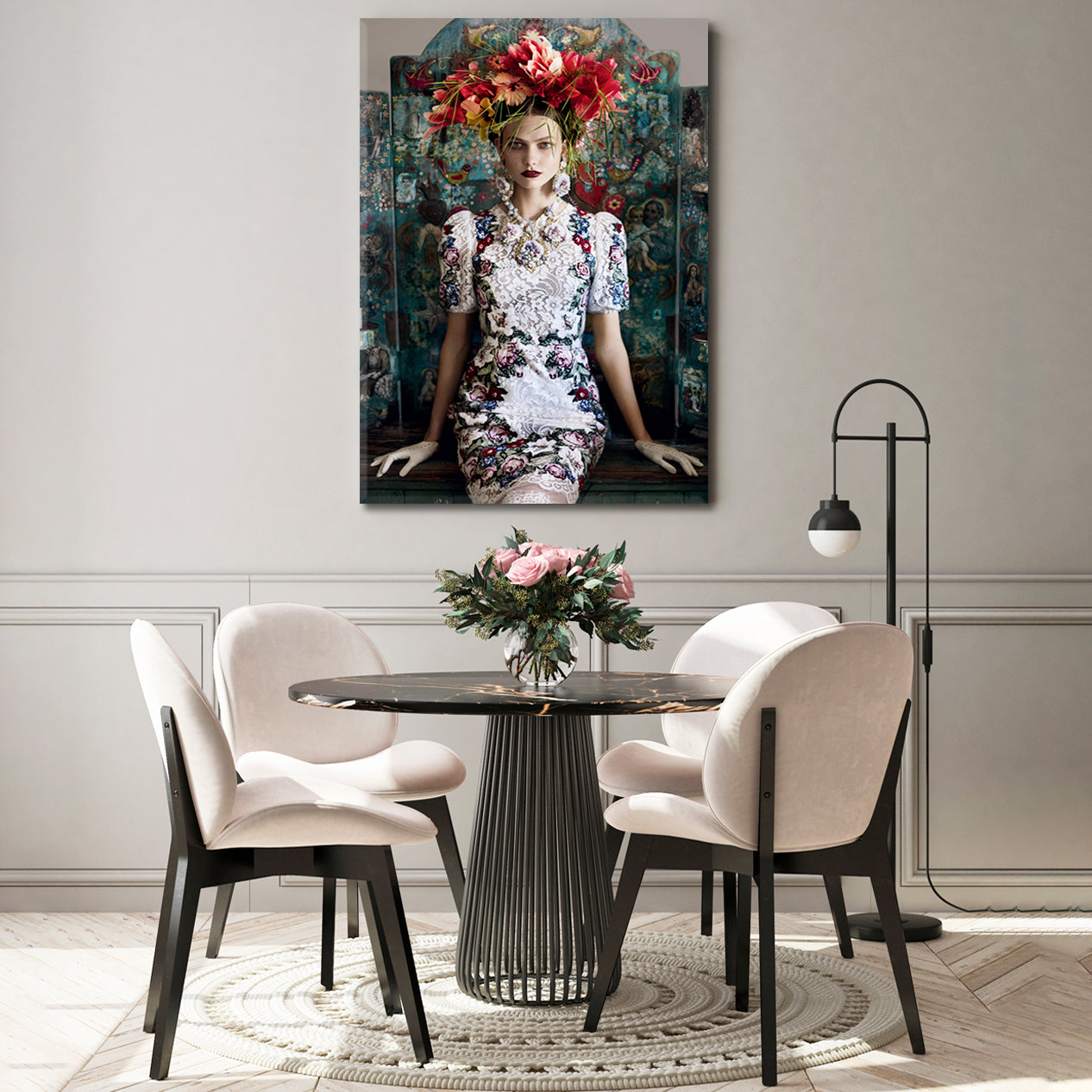 Flower Crown |  Beauty Salon Concept Woman Fashion Hair Design Canvas Print -  Vertical Fashion Canvas Print Artesty   