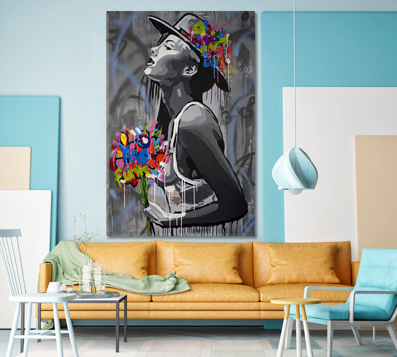 WOMAN OF THE WORLD Expressionism Drip Paint Street Art Creative Grunge Style Canvas Print - Vertical Contemporary Art Artesty   
