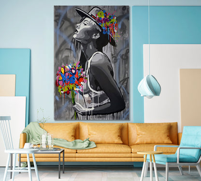 WOMAN OF THE WORLD Expressionism Drip Paint Street Art Creative Grunge Style Canvas Print - Vertical Contemporary Art Artesty   