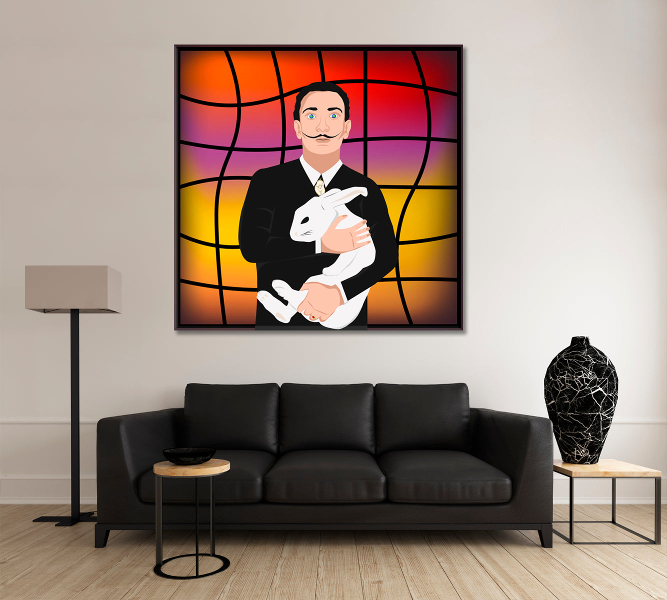 Abstract Portrait Of Salvador Dali With Rabbit Contemporary Art Artesty   