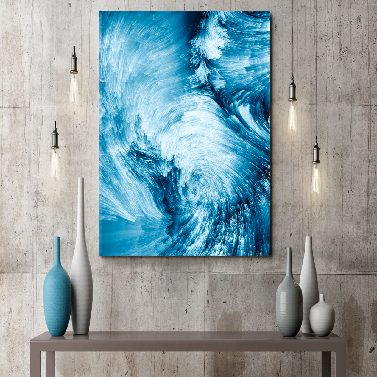 Blue Color Swirls - Vertical 1 panel Fluid Art, Oriental Marbling Canvas Print Artesty   