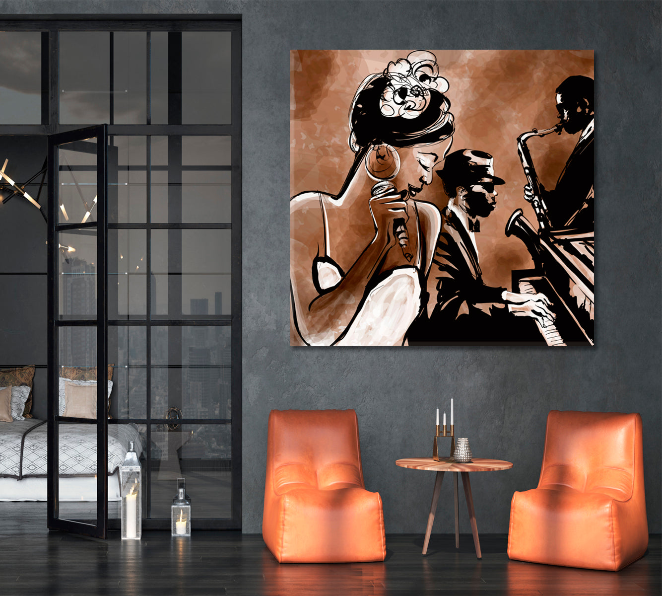 BLUES Jazz Band Singer Saxophone Piano Modern Abstract Music Wall Panels Artesty   