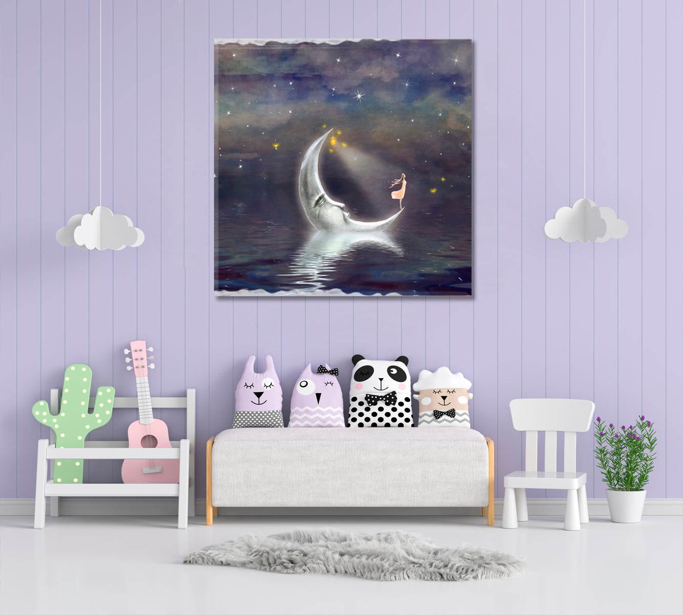 STARRY NIGHT Girl On The Moon Surreal Fantasy Large Art Print Décor Artesty   