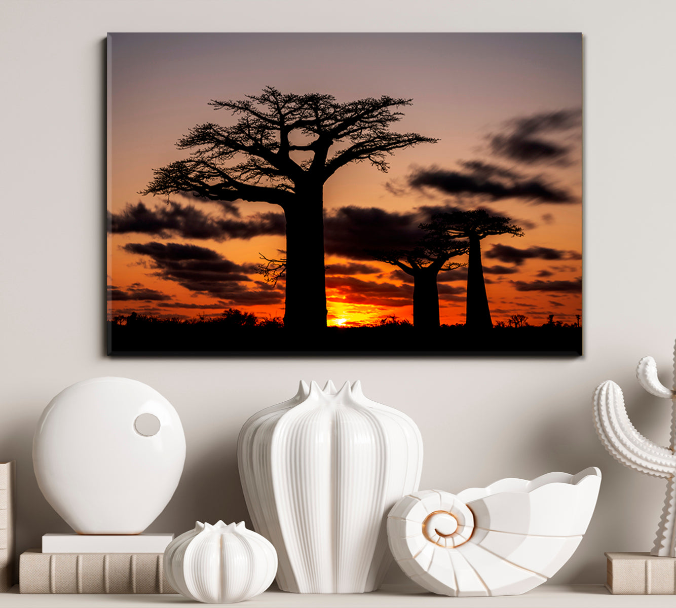 African Landscape Night View Huge Baobabs Nature Wall Canvas Print Artesty   