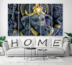 Lord Ganesha Statue God of Success India Religious Modern Art Artesty 5 panels 36" x 24" 