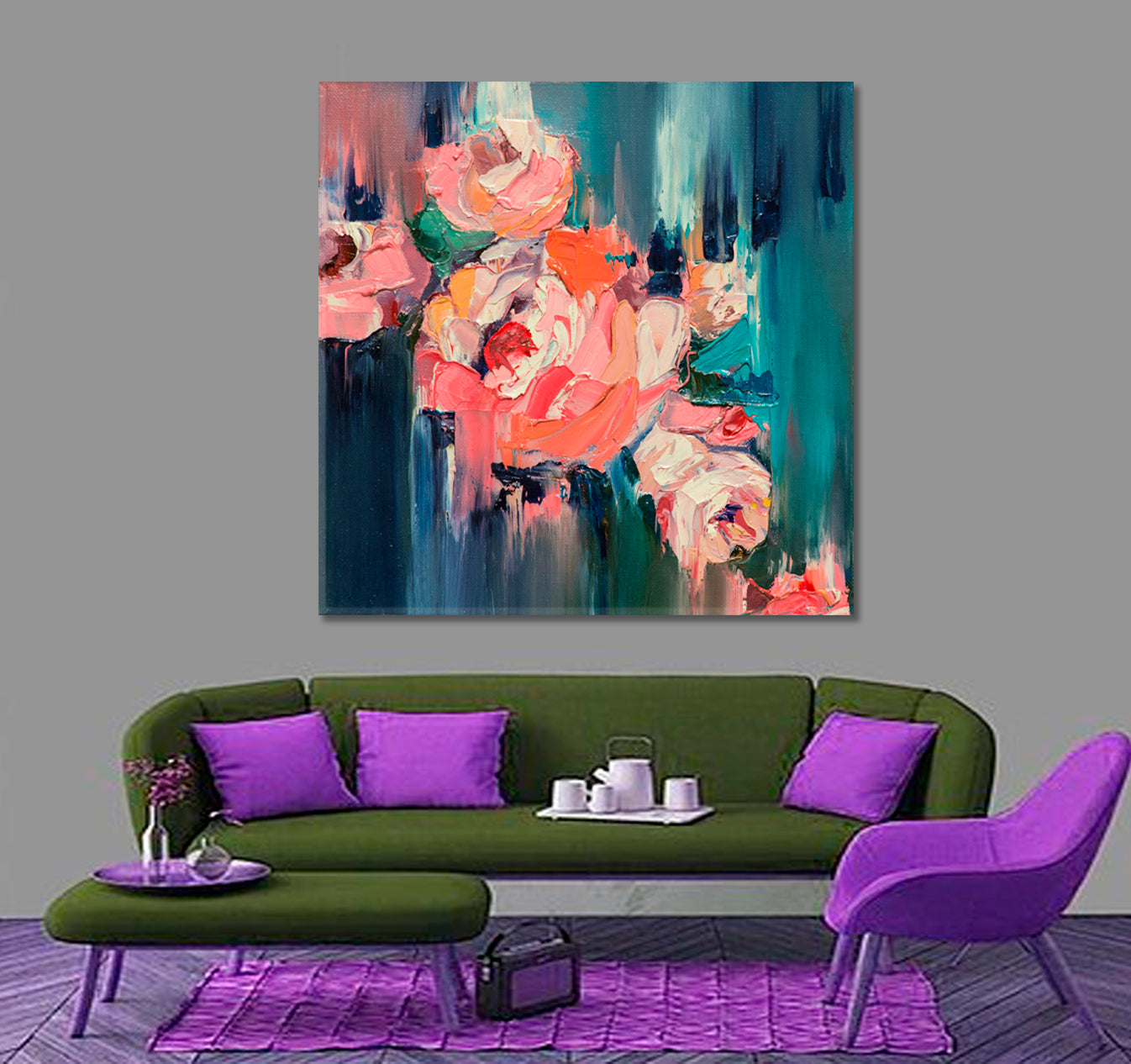 COLORFUL FLOWERS Floral Abstraction - Square Panel Fine Art Artesty   