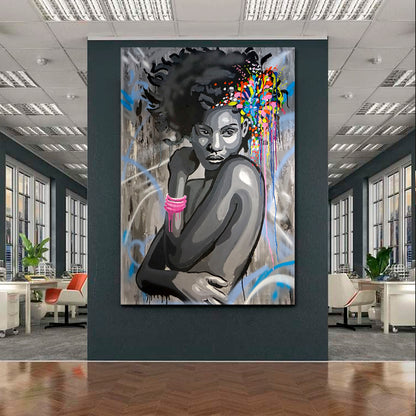 HAIRSTYLE African Beautiful Women Abstract Drip Art Graffiti Style - Vertical Contemporary Art Artesty   