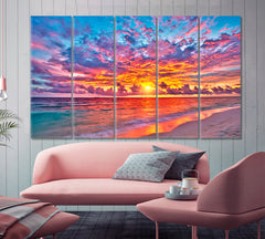 Colorful Sunset Maldives Scenery Landscape Fine Art Print Artesty 5 panels 36" x 24" 