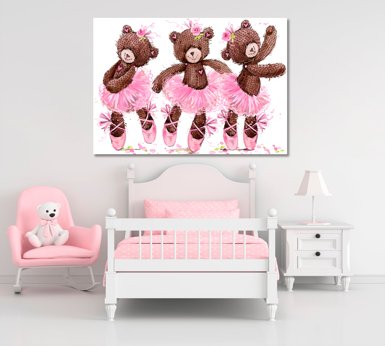 Kids Room Nursery Concept Cute Teddy Bear Sweet Cartoon Ballerina Canvas Print Kids Room Canvas Art Print Artesty   