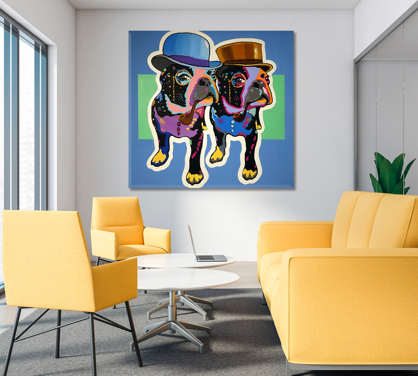HIPSTER | Funny Hipster French Bulldog Bosses Canvas Print - Square Animals Canvas Print Artesty   