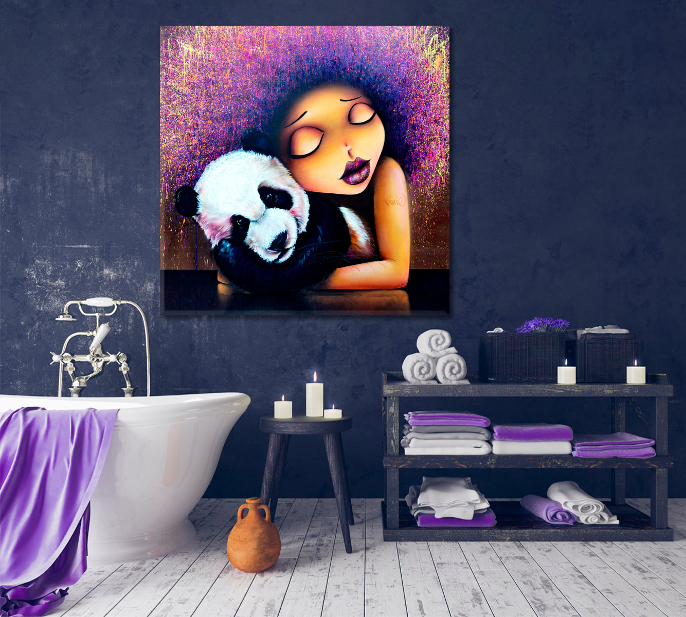 Girl & Panda Vinie and Doudou Graffiti Viniegraffiti Canvas Print | Square Panel Street Art Canvas Print Artesty   