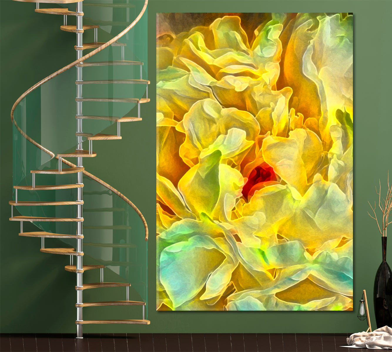 Yellow Petals Vivid Abstract Pattern Canvas Print - Vertical Floral & Botanical Split Art Artesty   
